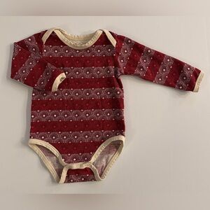 Pact Deep Red Geometric Print Organic Cotton Long-Sleeved Onesie 3-6M EUC